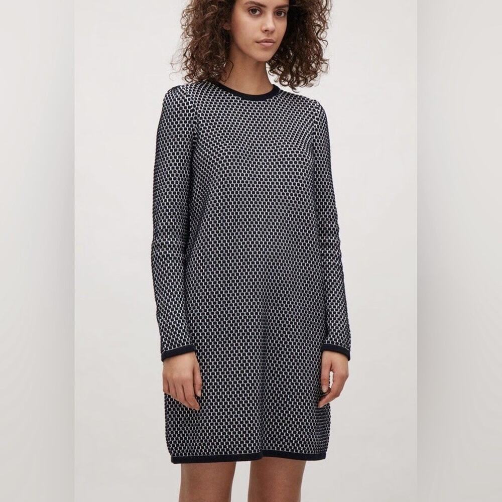 COS Honeycomb Knit Sweater Dress Black White Size Small